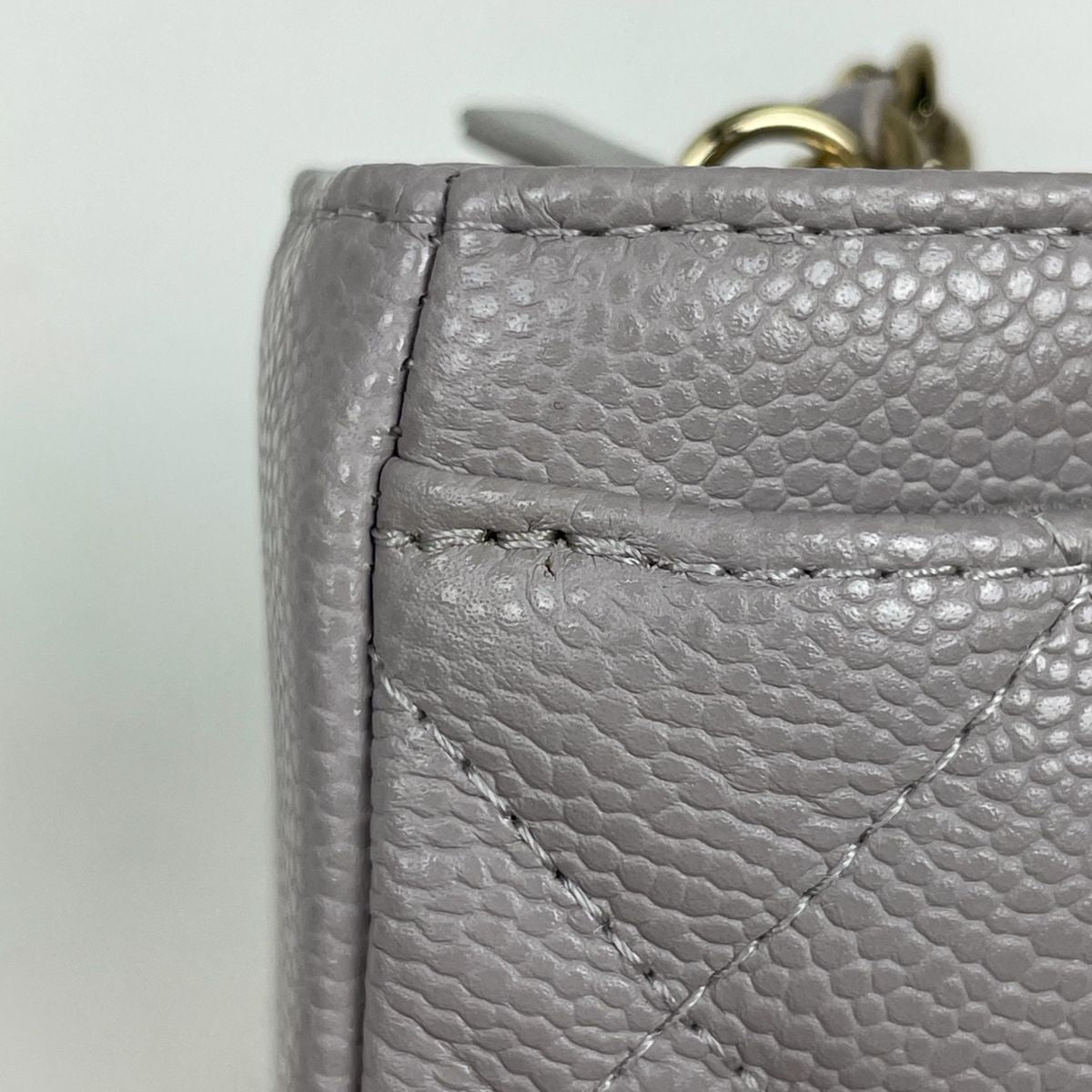 Chanel Shoulder Bag CC Logo Quilted Phone Case Caviar Leather Gray — view 5