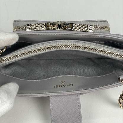 Chanel Shoulder Bag CC Logo Quilted Phone Case Caviar Leather Gray — view 8