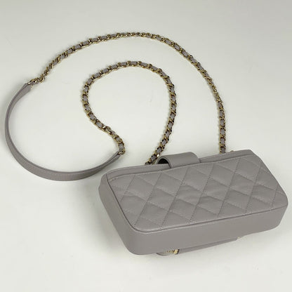 Chanel Shoulder Bag CC Logo Quilted Phone Case Caviar Leather Gray — view 2