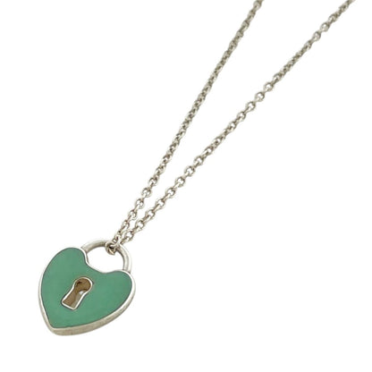 Tiffany & Co Heart Lock Necklace 925 Sterling Silver Green