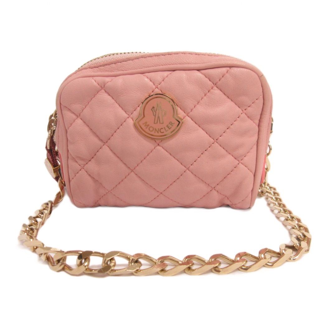Moncler Luisa Borsa Shoulder Bag Quilted Leather Chain Crossbody Pink