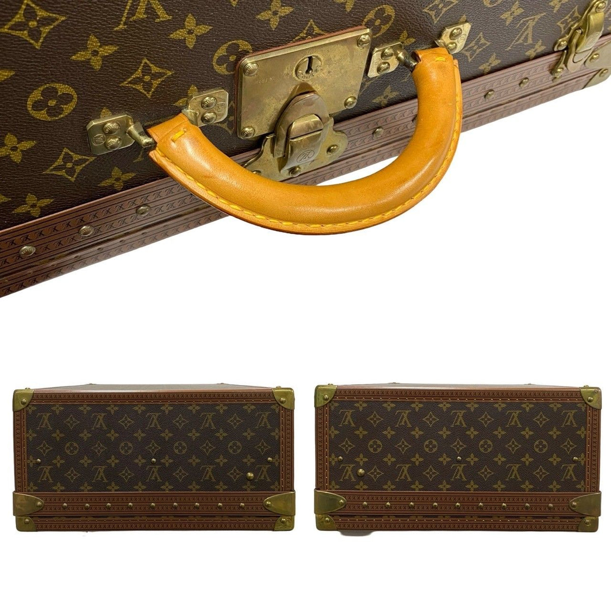 Louis Vuitton Monogram Alzer 60 Leather Trunk Carry Case Suitcase Brown — view 4