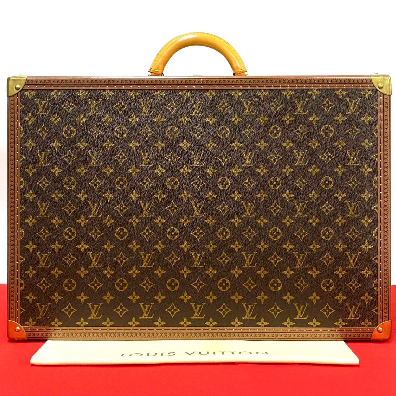 Louis Vuitton Monogram Alzer 60 Leather Trunk Carry Case Suitcase Brown
