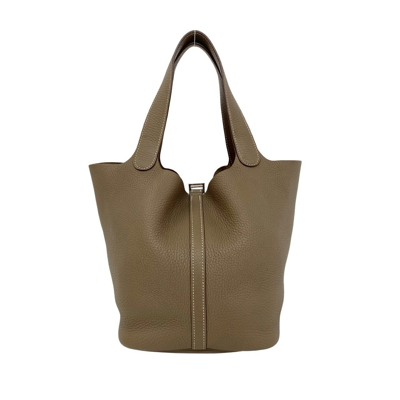 Hermes Keyed Picotin Lock MM Taurillon Clemence Etoupe Leather Handbag Mini Tote — view 3