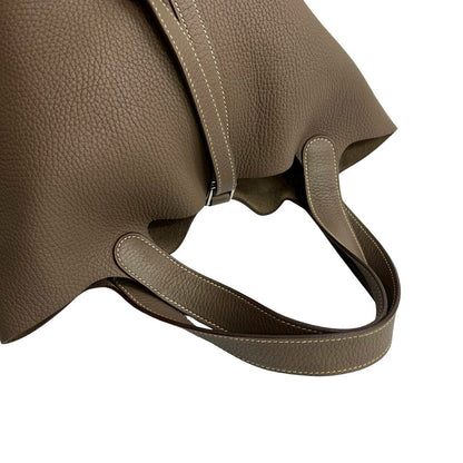 Hermes Keyed Picotin Lock MM Taurillon Clemence Etoupe Leather Handbag Mini Tote — view 4