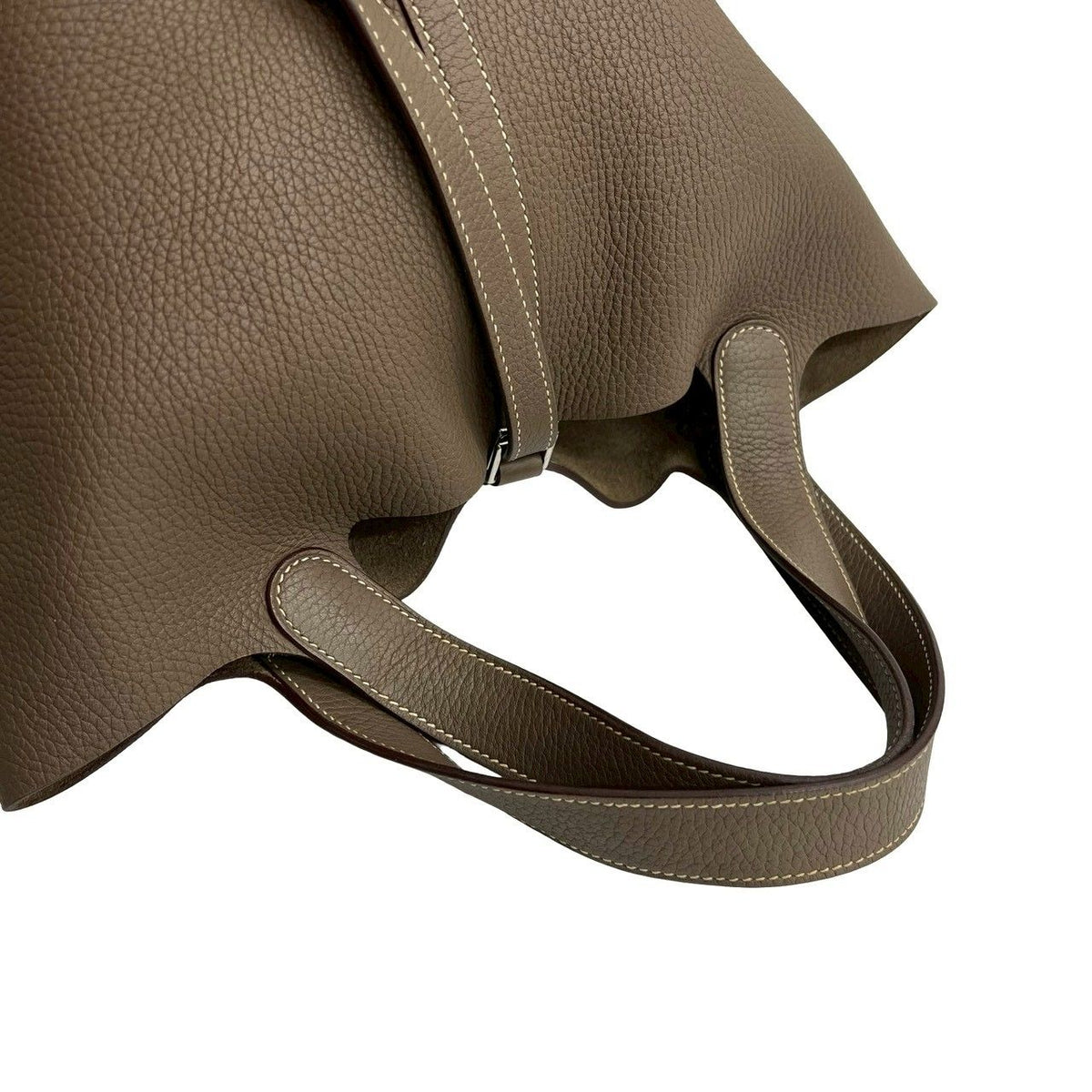 Hermes Keyed Picotin Lock MM Taurillon Clemence Etoupe Leather Handbag Mini Tote — view 4