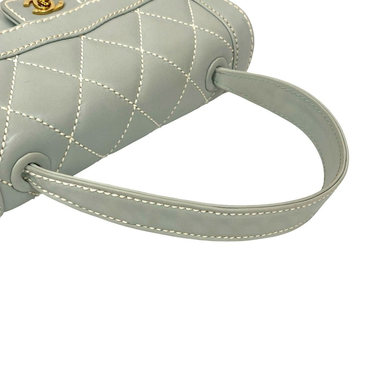 Chanel Quilted Coco Wild Stitch Leather Handbag Light Blue — view 4