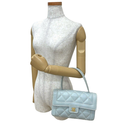 Chanel Quilted Coco Wild Stitch Leather Handbag Light Blue — view 2