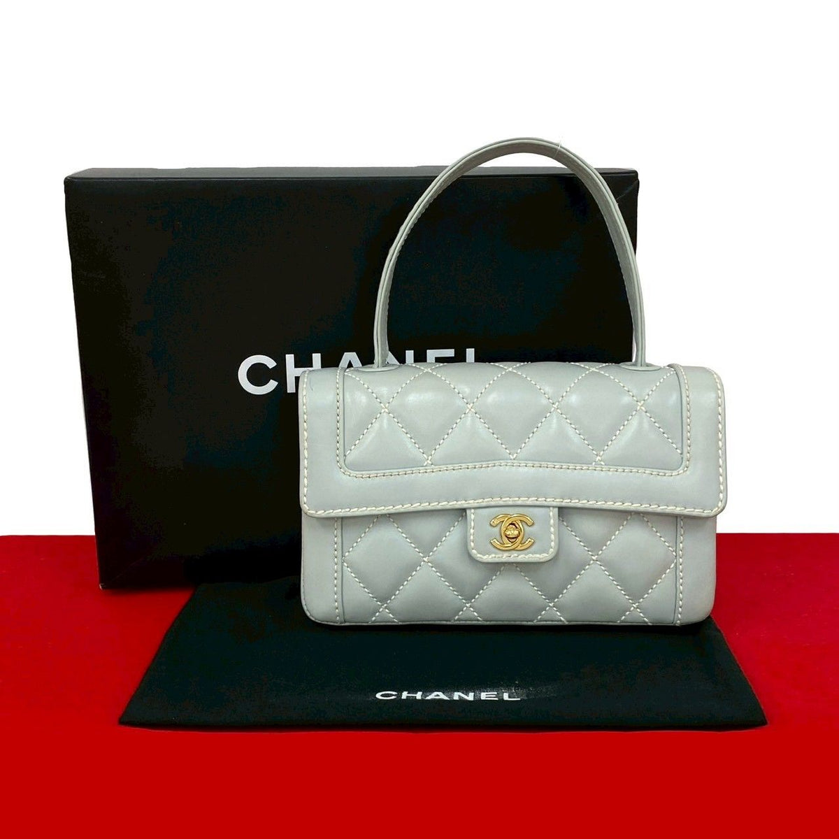 Chanel Quilted Coco Wild Stitch Leather Handbag Light Blue