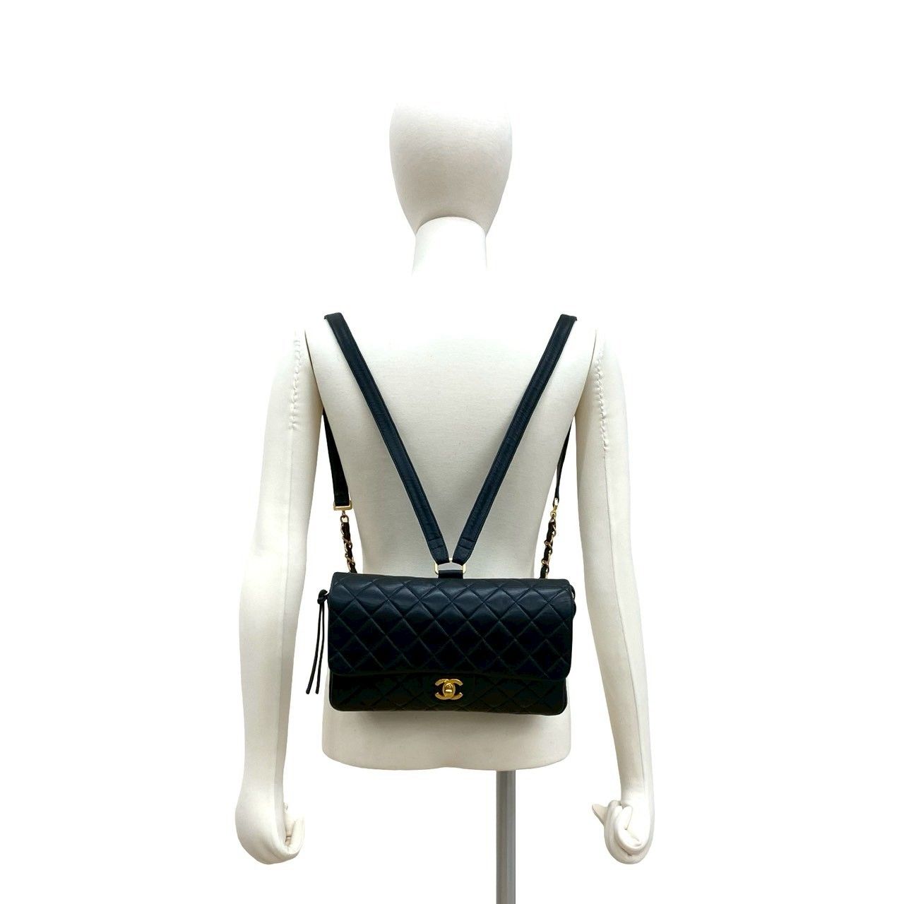 Chanel Quilted CC Logo Lambskin Leather Backpack Black — view 2