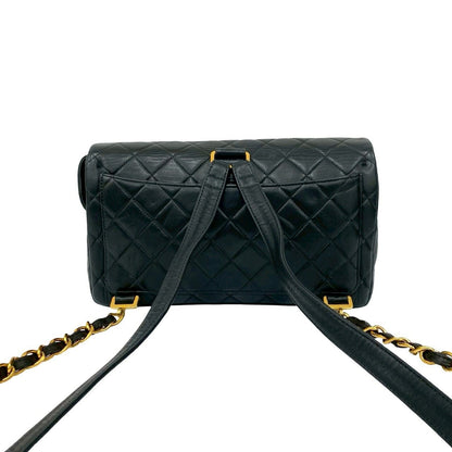 Chanel Quilted CC Logo Lambskin Leather Backpack Black — view 3