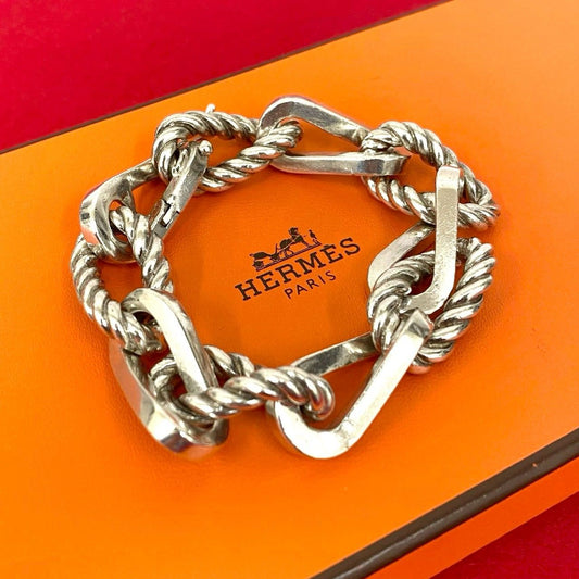 Hermes Chien Ball GM Bracelet 925 Sterling Silver Chain Bangle