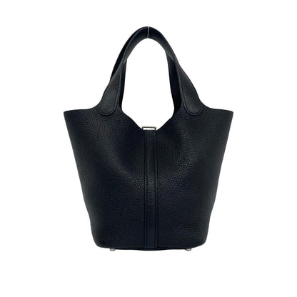 Hermes with Lock Picotin PM Taurillon Clemence Leather Handbag Mini Tote Black — view 3