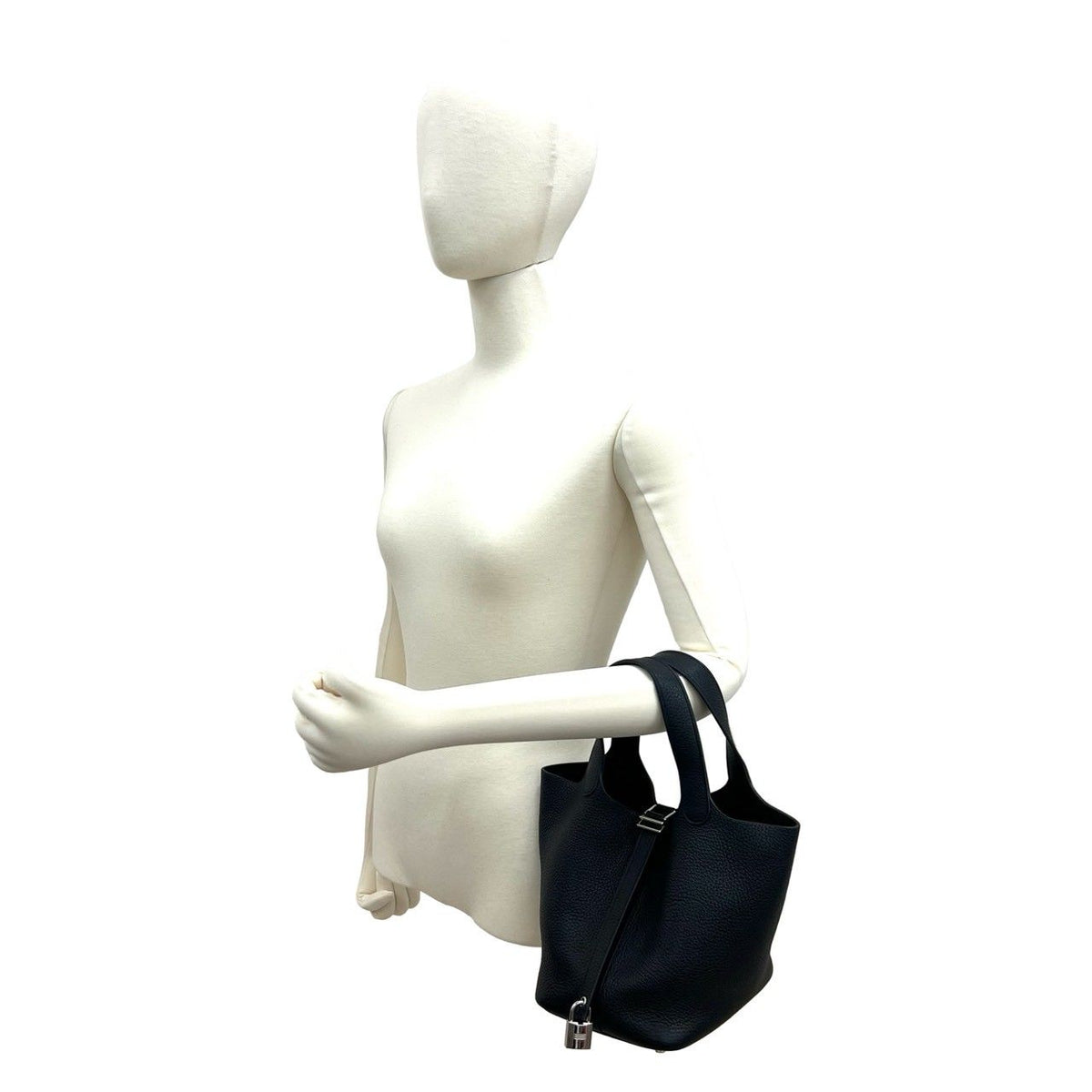 Hermes with Lock Picotin PM Taurillon Clemence Leather Handbag Mini Tote Black — view 2