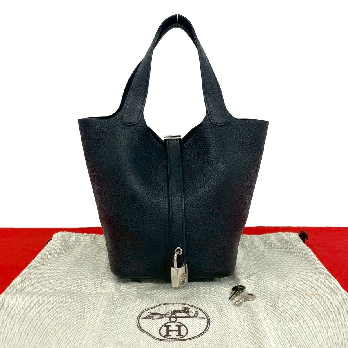 Hermes with Lock Picotin PM Taurillon Clemence Leather Handbag Mini Tote Black