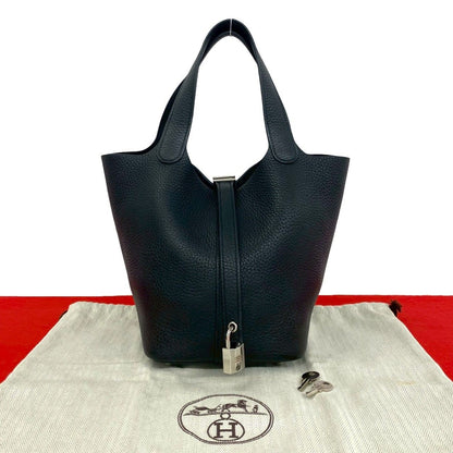 Hermes with Lock Picotin PM Taurillon Clemence Leather Handbag Mini Tote Black