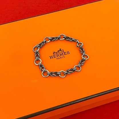 Hermes Audienne 925 Sterling Silver Chain Bracelet Bangle