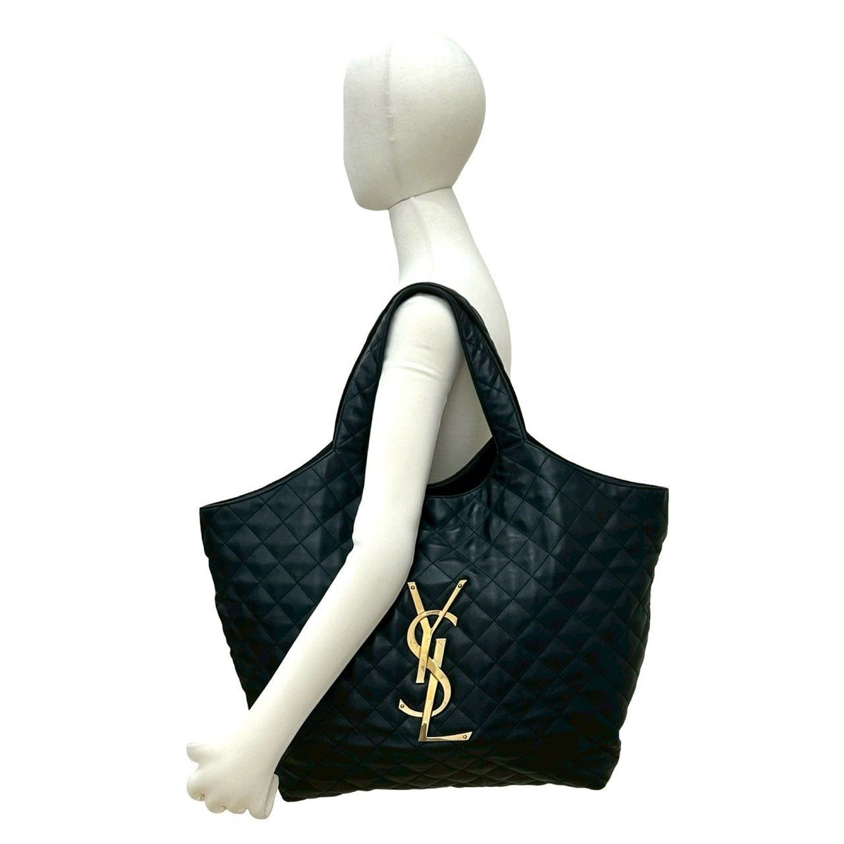 Saint Laurent Paris Icare YSL Logo Quilted Leather Tote Black — view 2