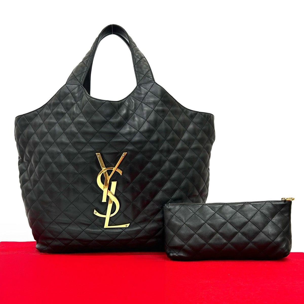 Saint Laurent Paris Icare YSL Logo Quilted Leather Tote Black