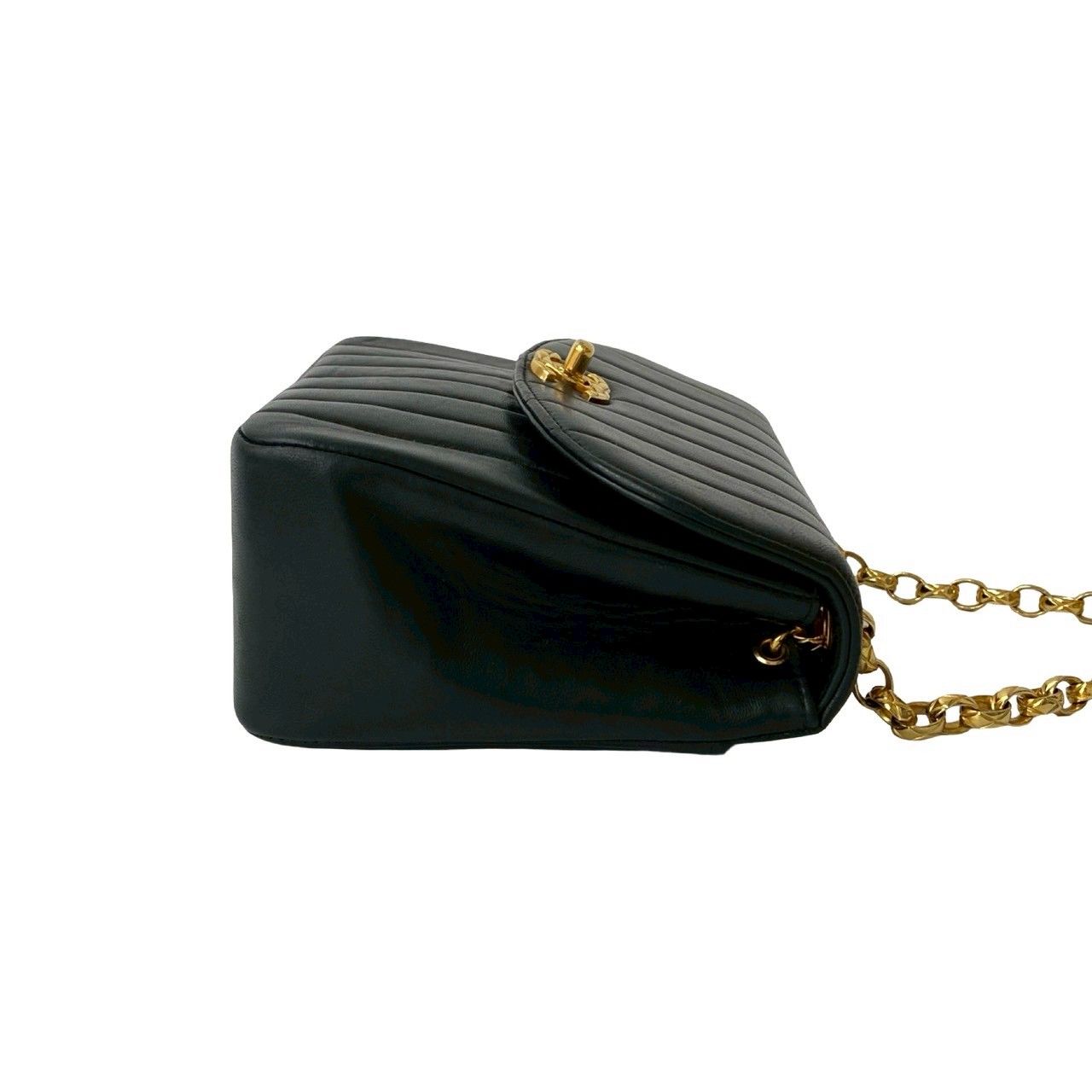 Chanel Vintage Coco Lambskin Leather Chain Shoulder Bag Black — view 6