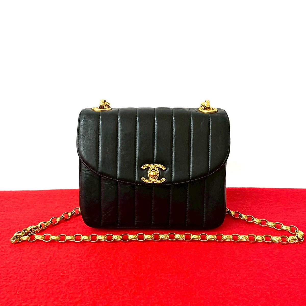 Chanel Vintage Coco Lambskin Leather Chain Shoulder Bag Black