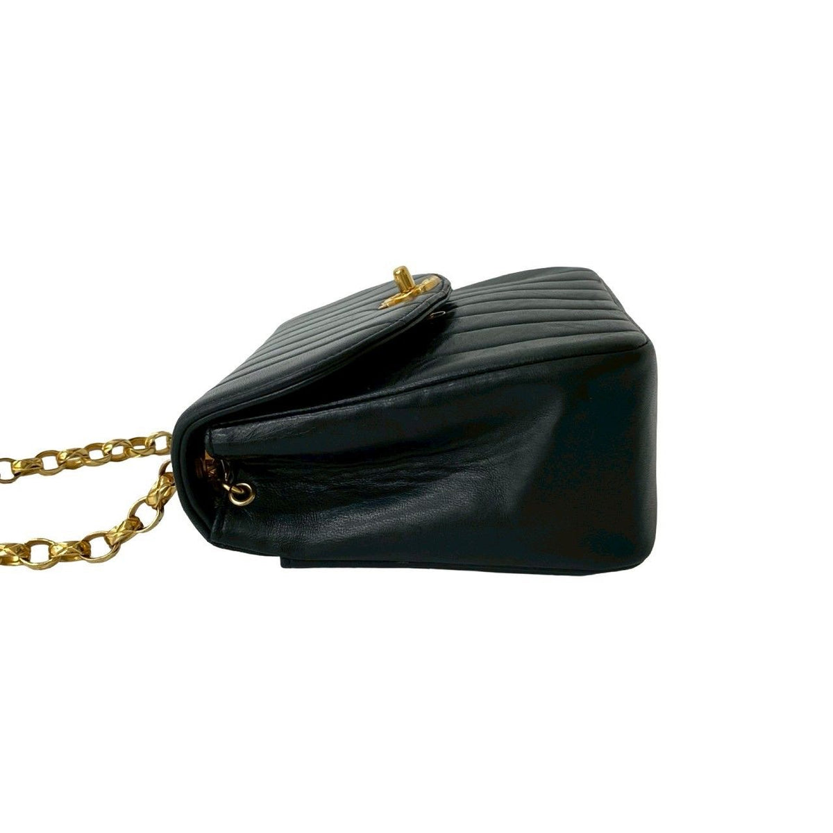 Chanel Vintage Coco Lambskin Leather Chain Shoulder Bag Black — view 5
