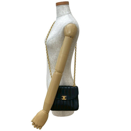Chanel Vintage Coco Lambskin Leather Chain Shoulder Bag Black — view 2