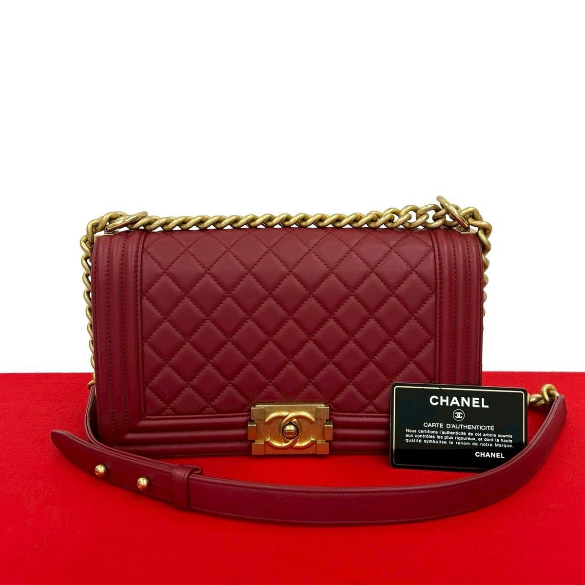 Chanel Boy Lambskin CC Logo Chain Shoulder Bag