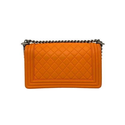 Chanel Seal Boy CC Logo Leather Shoulder Bag Pochette Orange — view 3