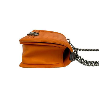 Chanel Seal Boy CC Logo Leather Shoulder Bag Pochette Orange — view 6