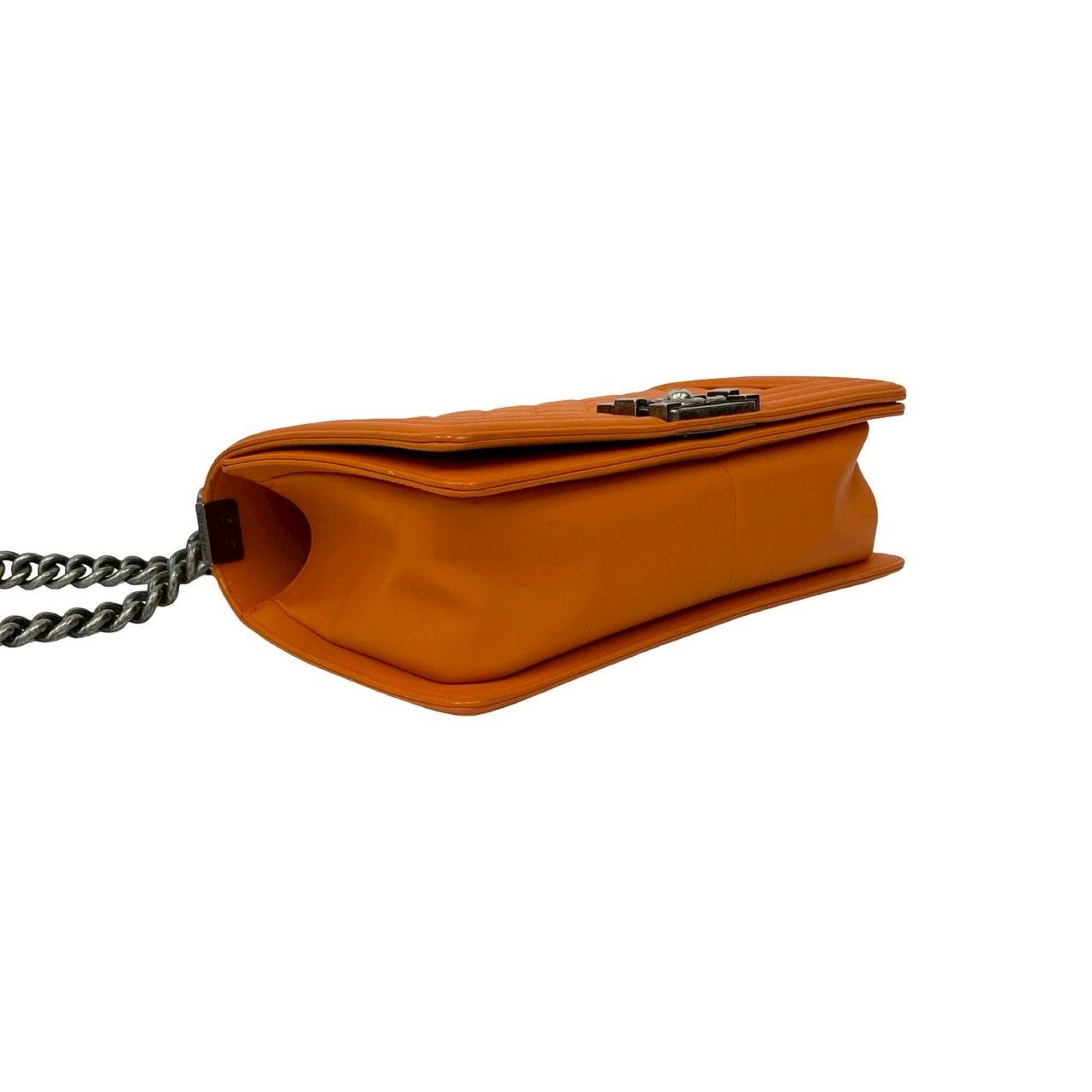 Chanel Seal Boy CC Logo Leather Shoulder Bag Pochette Orange — view 7