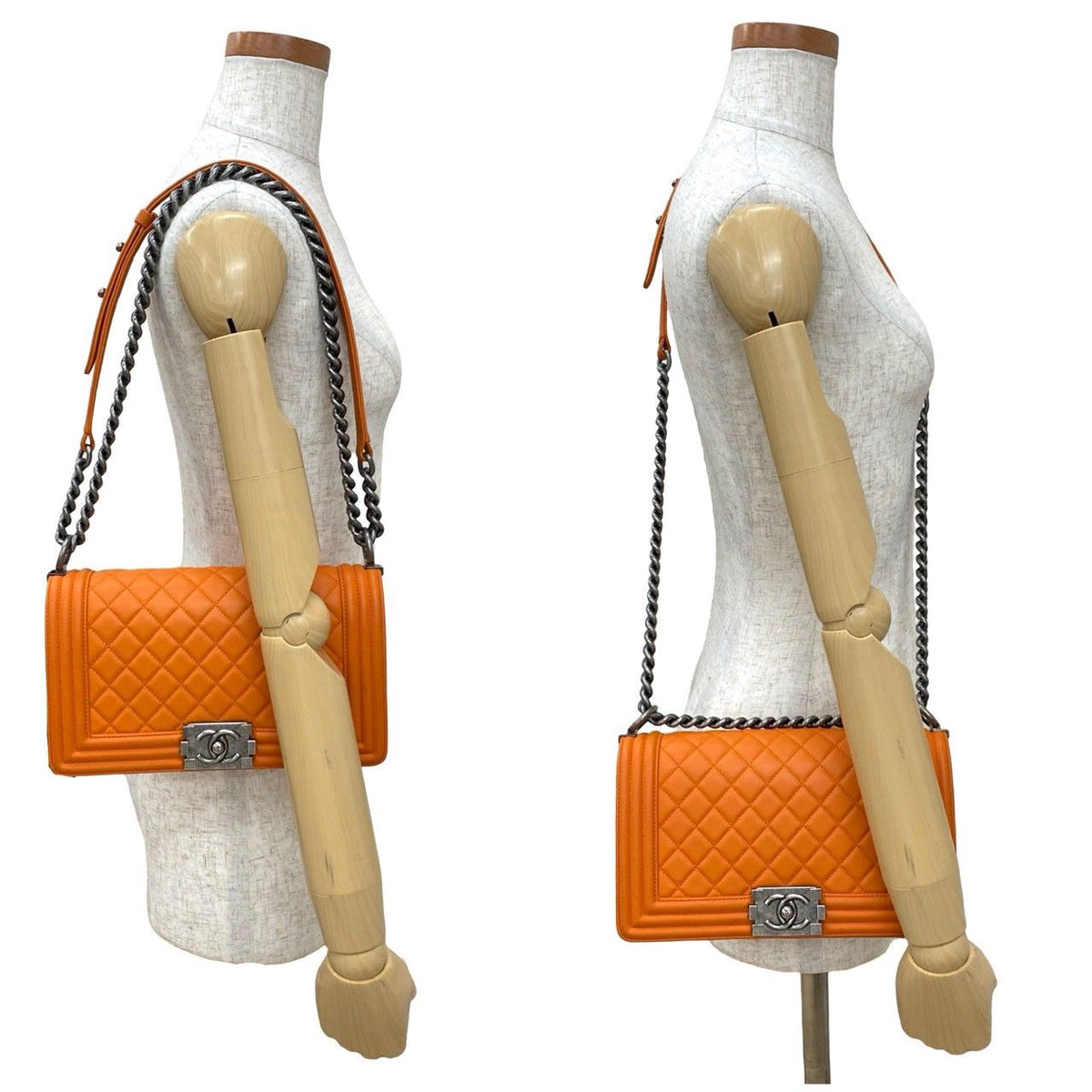 Chanel Seal Boy CC Logo Leather Shoulder Bag Pochette Orange — view 2