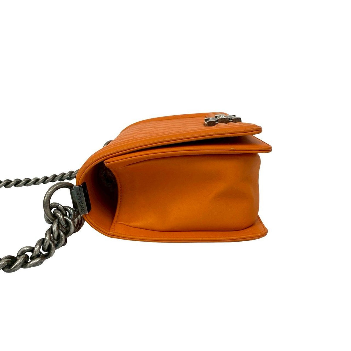 Chanel Seal Boy CC Logo Leather Shoulder Bag Pochette Orange — view 5