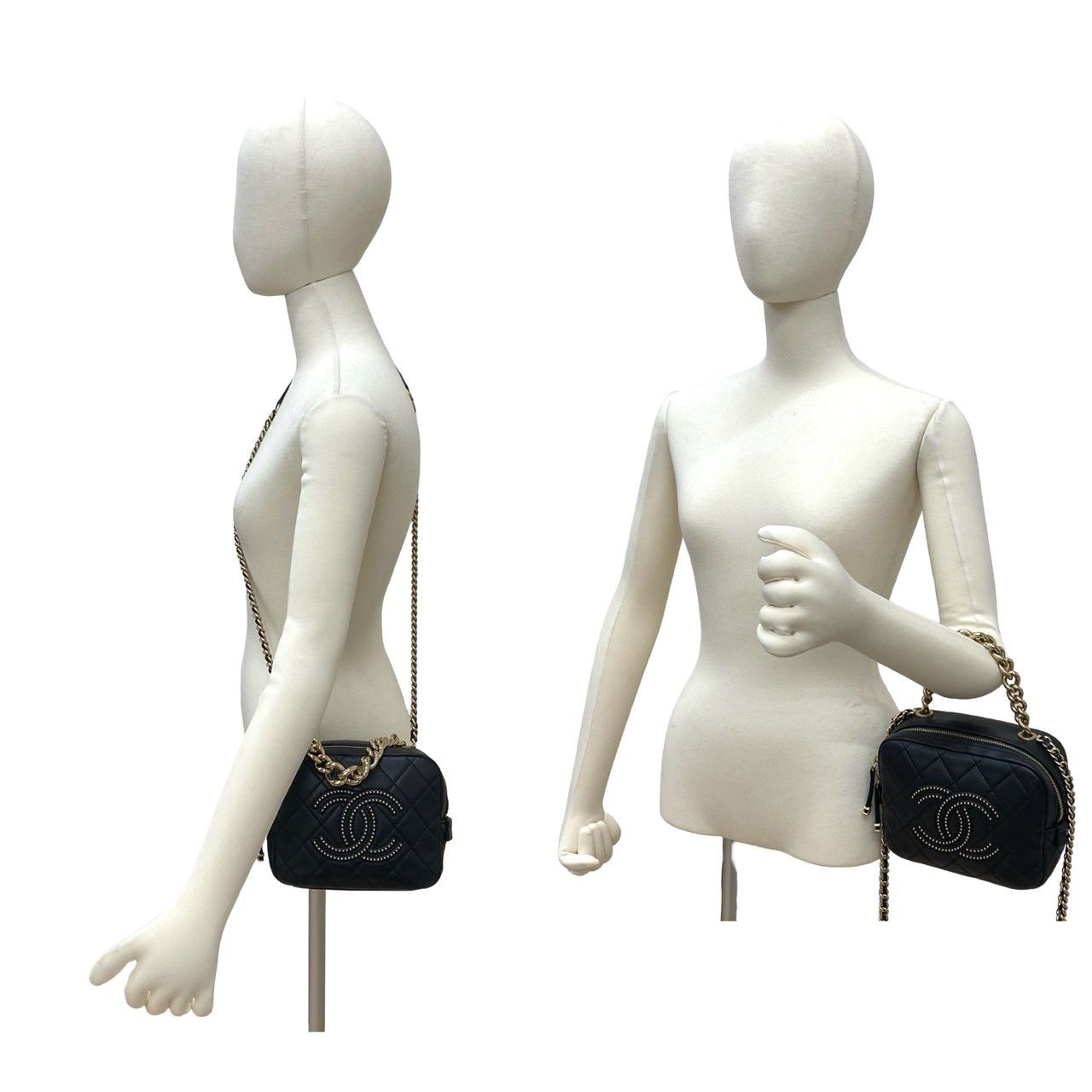 Chanel Quilted Coco Studs Leather 2-Way Chain Shoulder Bag Black — view 2