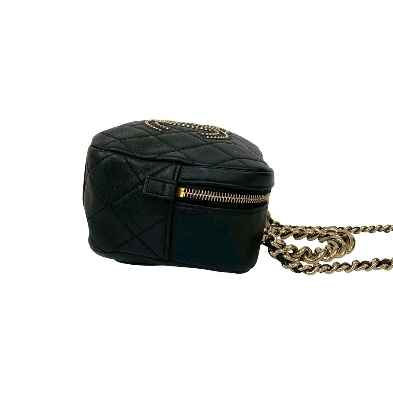 Chanel Quilted Coco Studs Leather 2-Way Chain Shoulder Bag Black — view 6