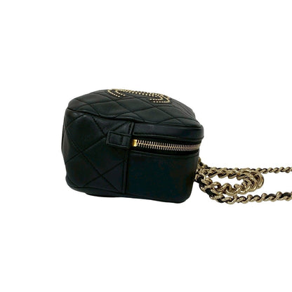 Chanel Quilted Coco Studs Leather 2-Way Chain Shoulder Bag Black — view 6