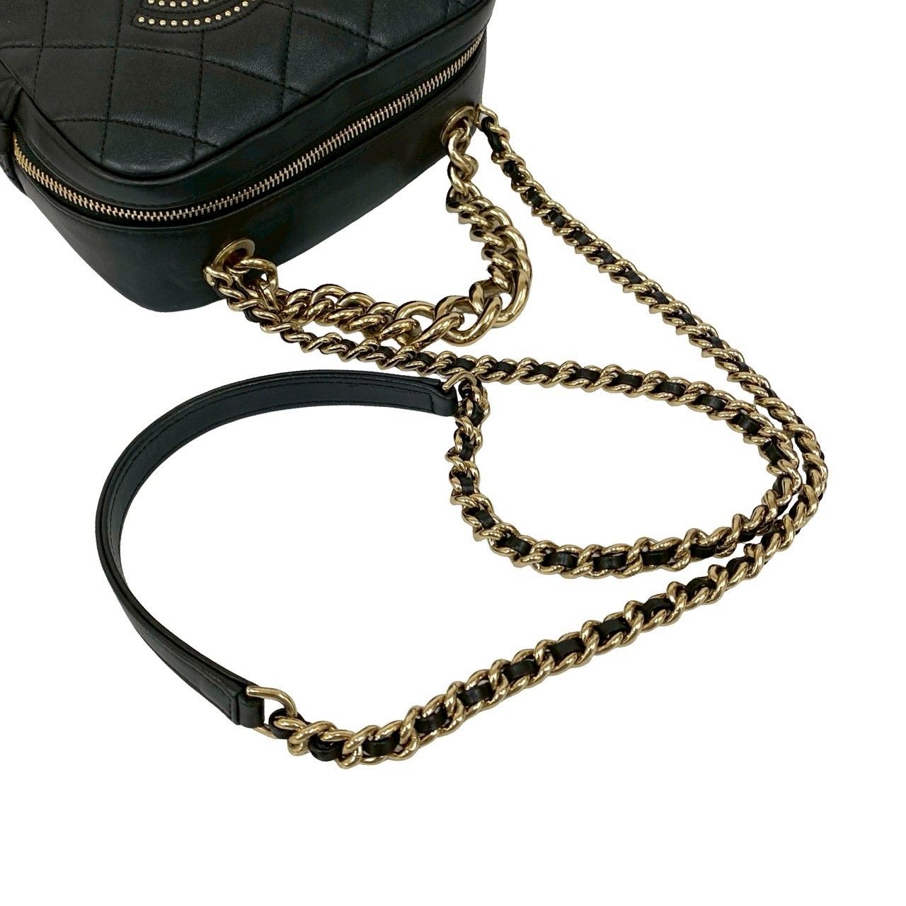 Chanel Quilted Coco Studs Leather 2-Way Chain Shoulder Bag Black — view 4