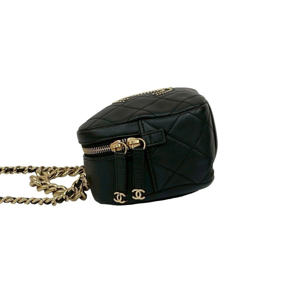 Chanel Quilted Coco Studs Leather 2-Way Chain Shoulder Bag Black — view 5