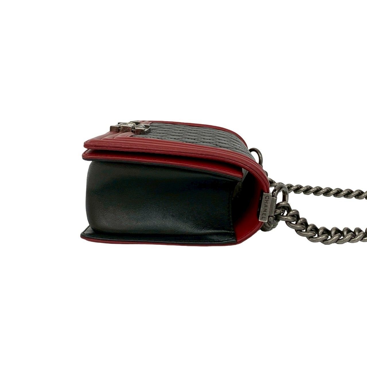 Chanel Boy CC Logo Lambskin Leather Chain Shoulder Bag Black — view 6