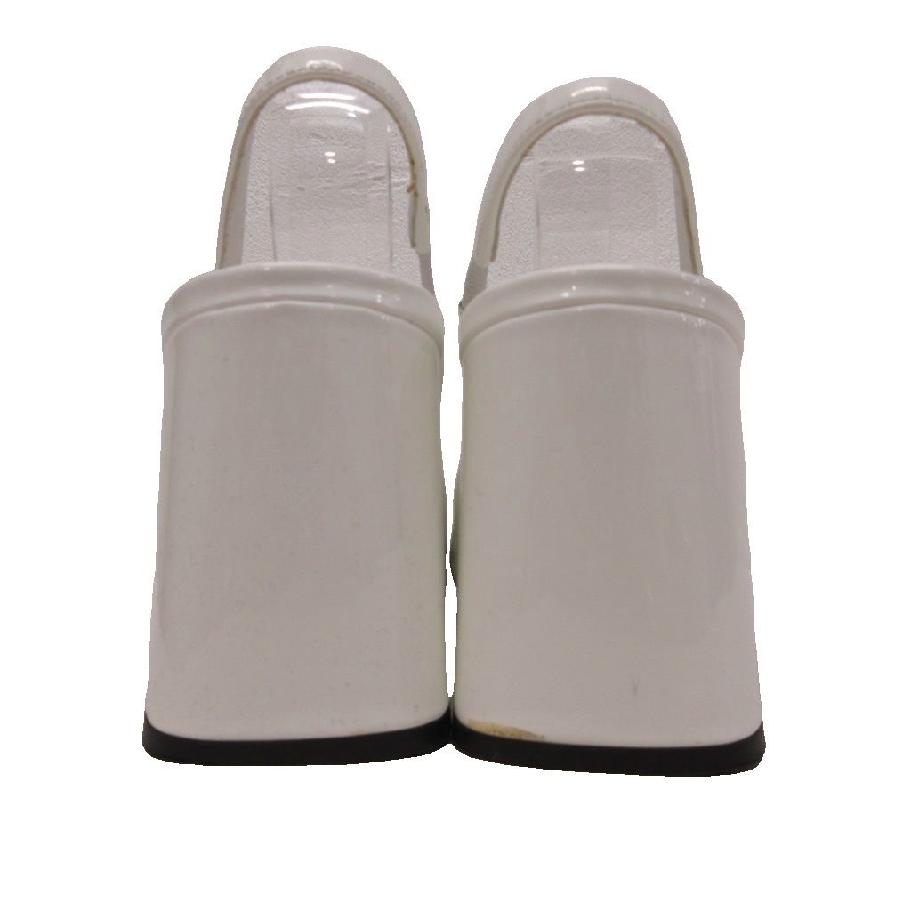 Prada Triangle Logo Sandals Pumps Slingback Patent Chunky Heel White — view 4