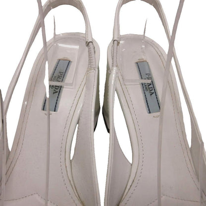 Prada Triangle Logo Sandals Pumps Slingback Patent Chunky Heel White — view 6