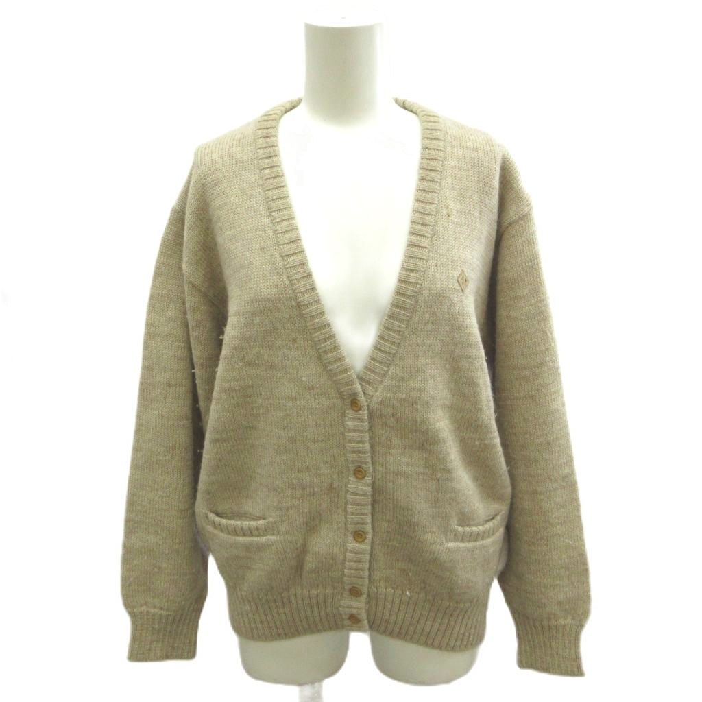 Dior Sports Vintage Cardigan V-neck Long Sleeve Pocket Wool Beige