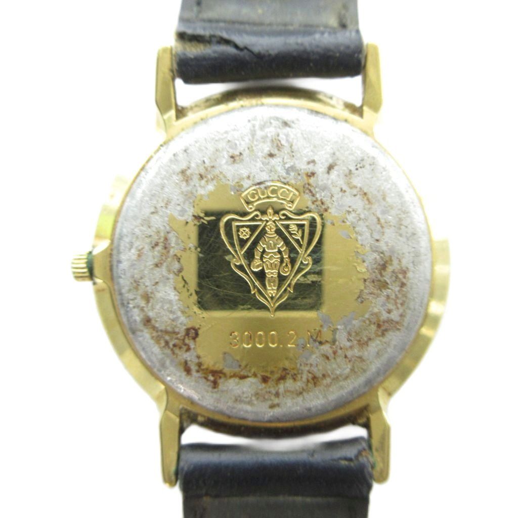 Gucci 3000.2 M Watch Quartz Leather Strap Black Dial Gold — view 2