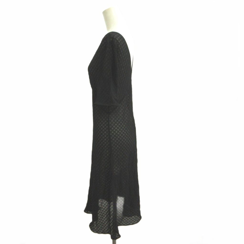 Fendi Sheer Block Check Dress V-neck Black Knee-Length Short Sleeve 44 — view 3