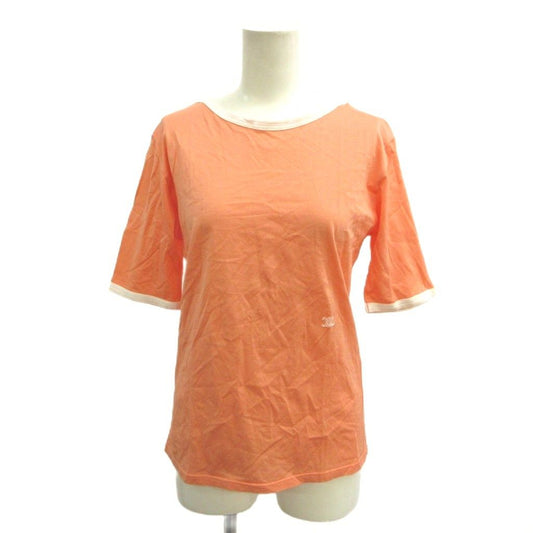 Celine Macadam Embroidery T-Shirt Top Round Neck Short Sleeve Orange 38