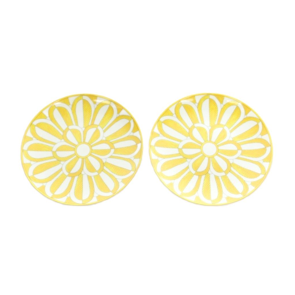 Hermes Soleil de 2 Set Dessert Plate Dish White Yellow