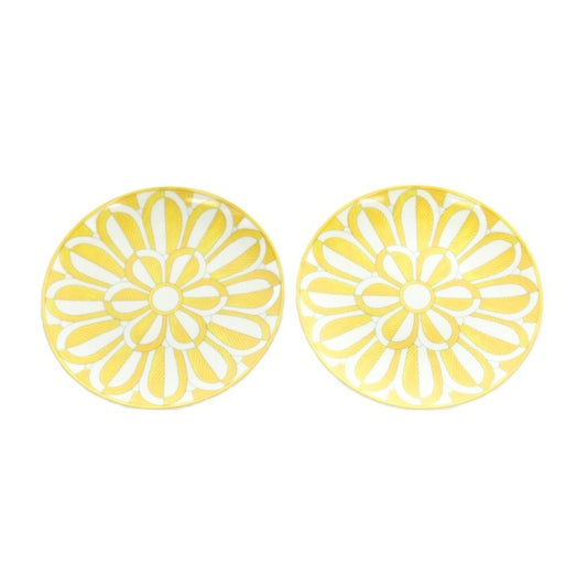 Hermes Soleil de 2 Set Dessert Plate Dish White Yellow