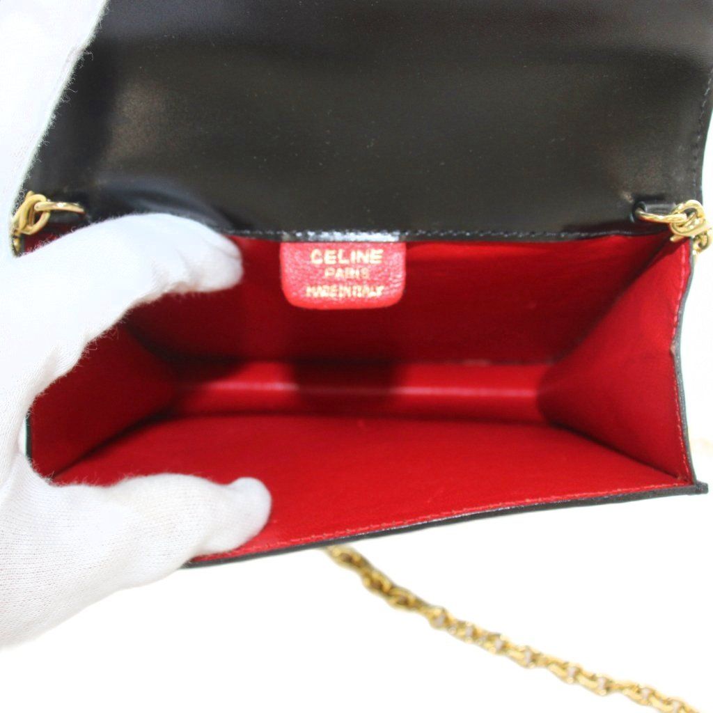 Celine Vintage Star Ball Chain Shoulder Bag Leather Flap Black — view 5