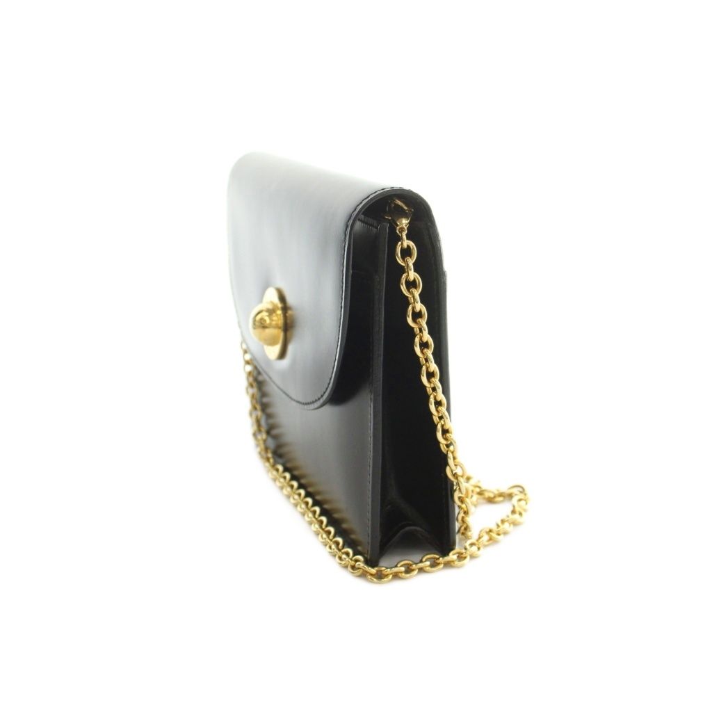 Celine Vintage Star Ball Chain Shoulder Bag Leather Flap Black — view 3