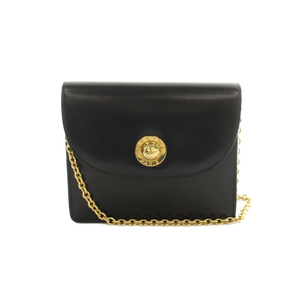Celine Vintage Star Ball Chain Shoulder Bag Leather Flap Black